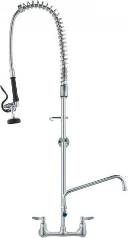 VEVOR Kommerzielle Küchenarmatur aus Messing mit ausziehbarer Vorspülbrause und Schwenkauslauf, Wandmontage, Farbe: Silber, Höhe: 118 cm - Bild 1