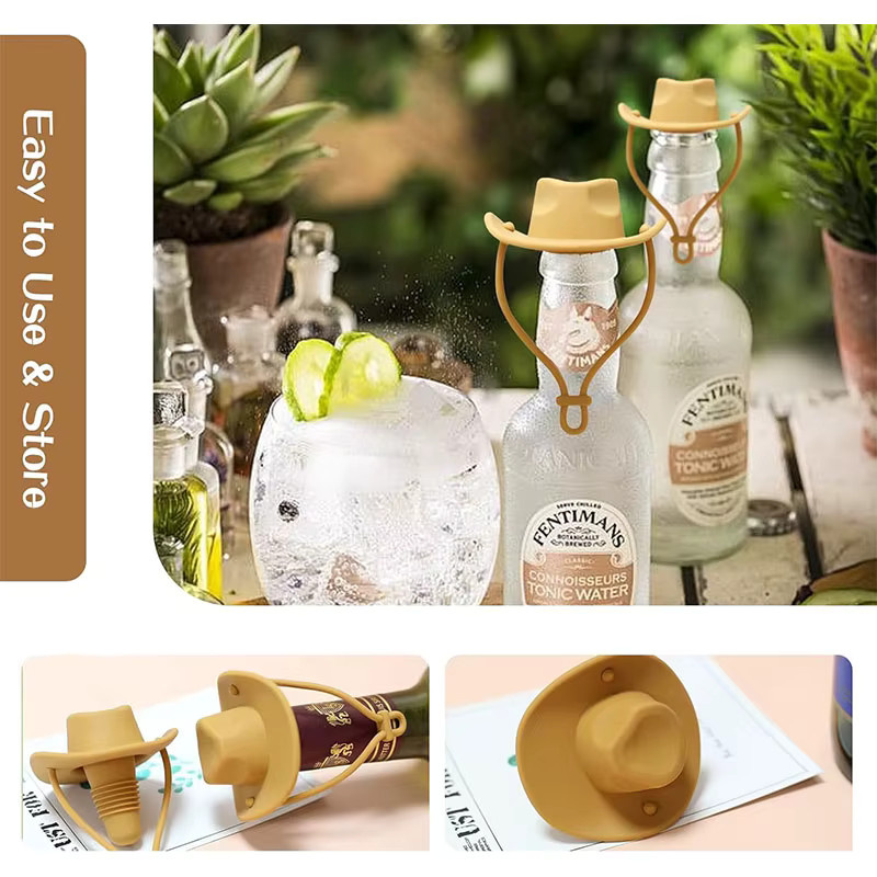 PGY Cowboy Hut Wein Stopper Set aus Silikon für Wein und Champagner - Bild 3