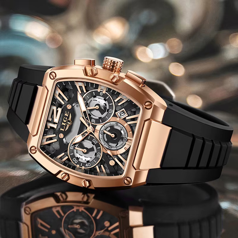LIGE Chronograph, Quarz, Silikon, Schwarz, Herren - Bild 2