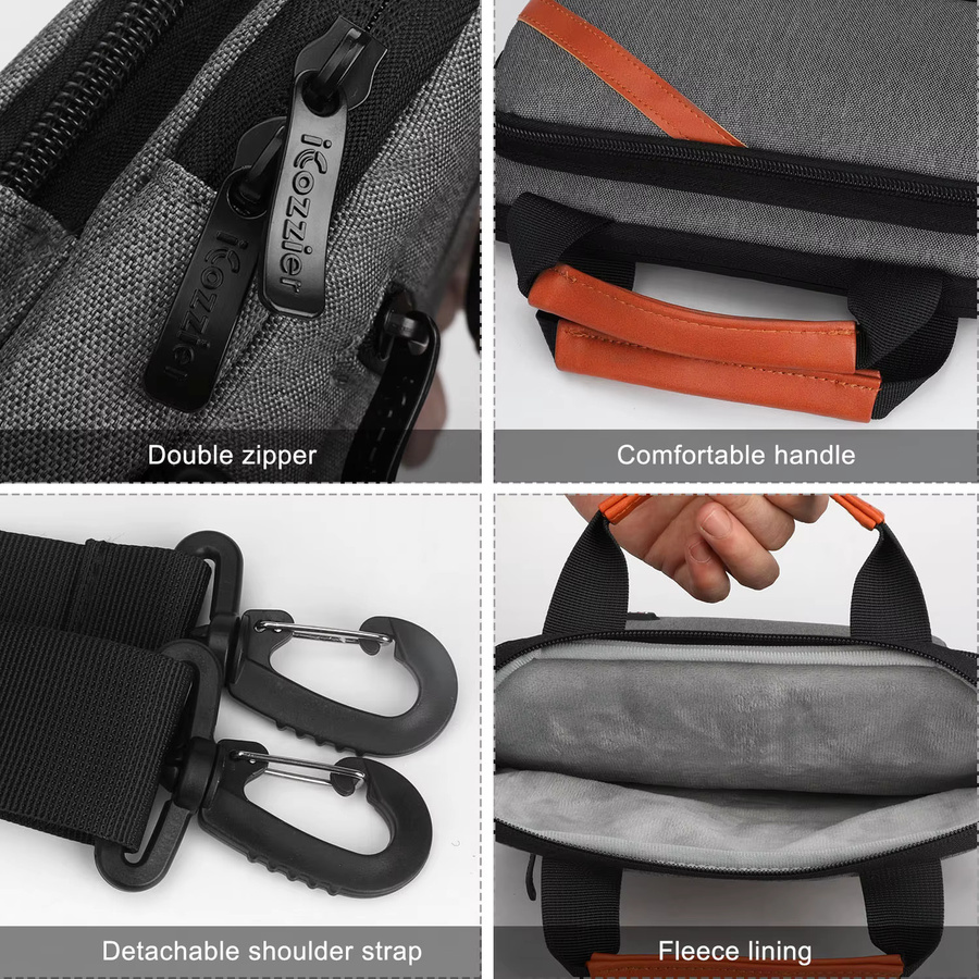 ICozzier Laptop-Umhängetasche für 12,9 bis 13,3 Zoll, Doppeltaschen-Laptop-Hülle und Tablet-Tasche für MacBook Pro und iPad Pro, Schwarz und Grau - Bild 6