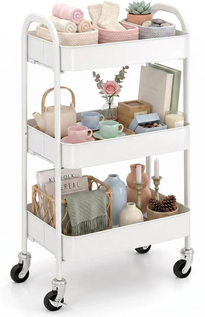 Sekey Servierwagen aus Stahl mit 3 Ebenen und Rollen in Weiß, B/T/H: 46,4 x 30,0 x 79,5 cm - Bild 1