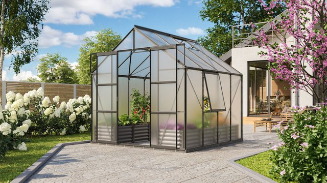 Vitavia Gewächshaus Jupiter 6700 in Schwarz mit 6,7 m² Fläche und 6 mm Polycarbonat-Platten - Bild 1
