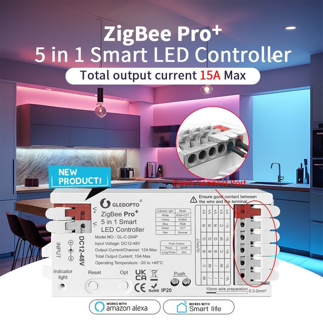 GLEDOPTO ZigBee 3.0 Pro LED-Controller DC 12-48 V mit 5-in-1 Modi für RGBCCT, RGBW, RGB, WW und CW Dimmen - Bild 1