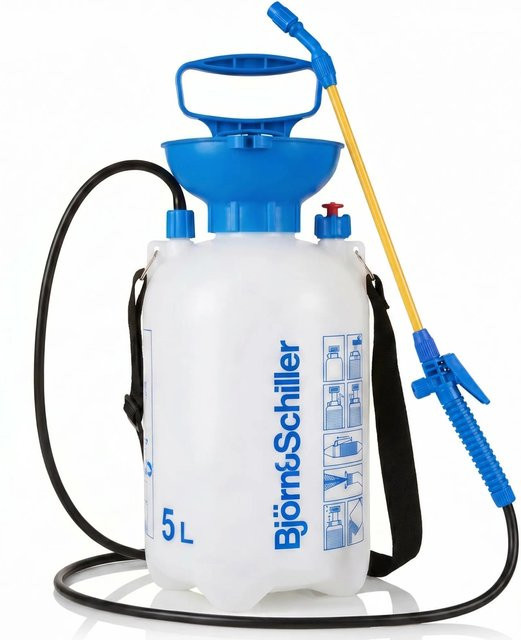 Björn&Schiller Drucksprüher 5 Liter Gartenspritze in Weiß mit Messskala, Schultergurt und Sicherheitsventil für Garten und Haushalt - Bild 1