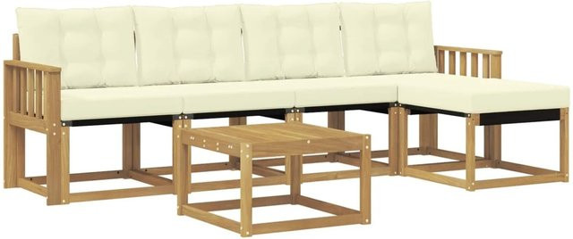 vidaXL Outdoor-Sofagarnitur 6-teilig aus Akazienholz mit Kissen und Textilene in Weiß und Beige - Bild 1