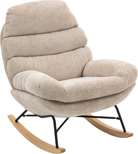 HOMCOM Schaukelstuhl Schaukelsessel mit Rückenlehne in Cremeweiß, gepolsterter Relaxsessel mit Chenille-Optik und Holzgestell für das Wohnzimmer - Bild 1