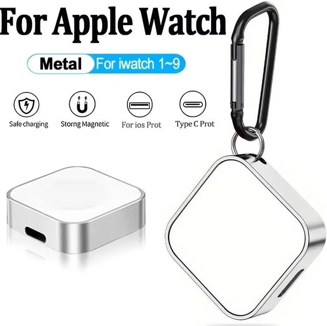 SEamopar Tragbares magnetisches kabelloses Uhrenladegerät mit Schlüsselanhänger für Apple Watch Series 9 SE 7 6 5 4 3 2 mit USB-C und 8-Pin Doppelanschluss in Rot - Bild 1