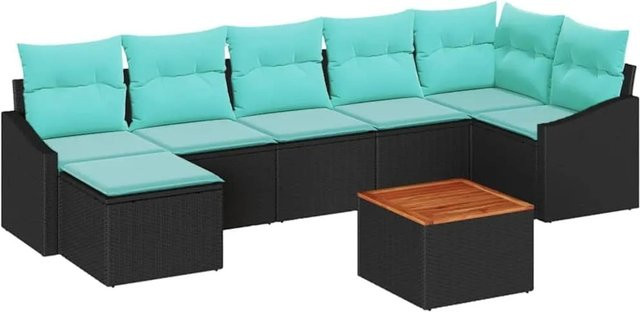 vidaXL Gartensofa-Set 8-teilig aus Poly-Rattan mit Kissen in Schwarz - Bild 1