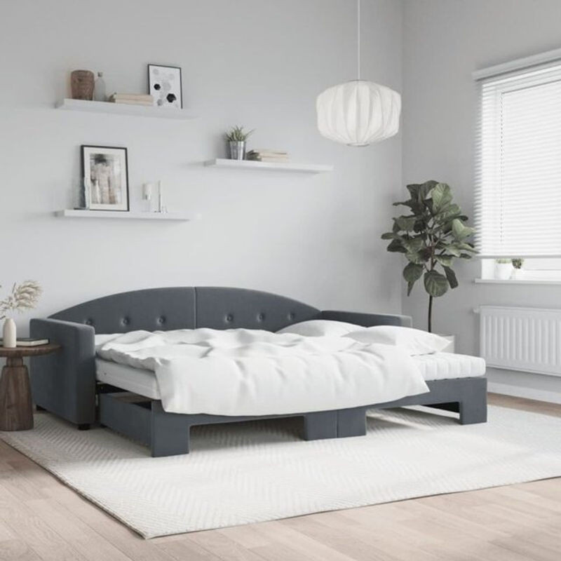 Ausziehbares Funktionsbett Vidaxl aus Samt und Metall in Anthrazit Grau B/T/H: 90 x 190 cm - Bild 1