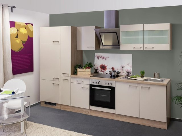 Flex-Well Exclusiv Küchenzeile Orlando in Kaschmir Glanz und Sonoma Eiche, Breite: 300 cm, Höhe: 200 cm, Tiefe: 60 cm - Bild 1