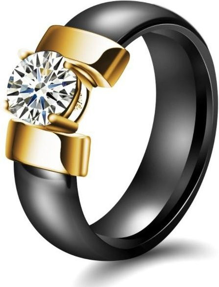 Ring Feuerkeramik, Kristall, Edelstahl, Schwarz, Damen - Bild 1