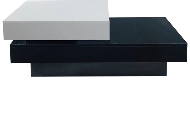 okwish Couchtisch mit drehbarer Doppelschicht aus Hochglanz Spanplatte in Schwarz und Weiß, B/T/H: 103 x 60 x 35,5 cm - Bild 1