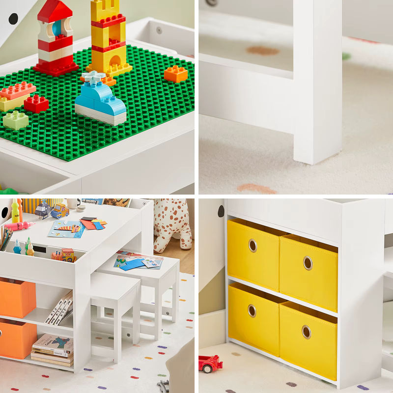 SoBuy Kindertisch mit 2 Stühlen KMB75-W Kindersitzgruppe mit Stauraum in Weiß B/T/H: 87 x 50 x 50 cm - Bild 3