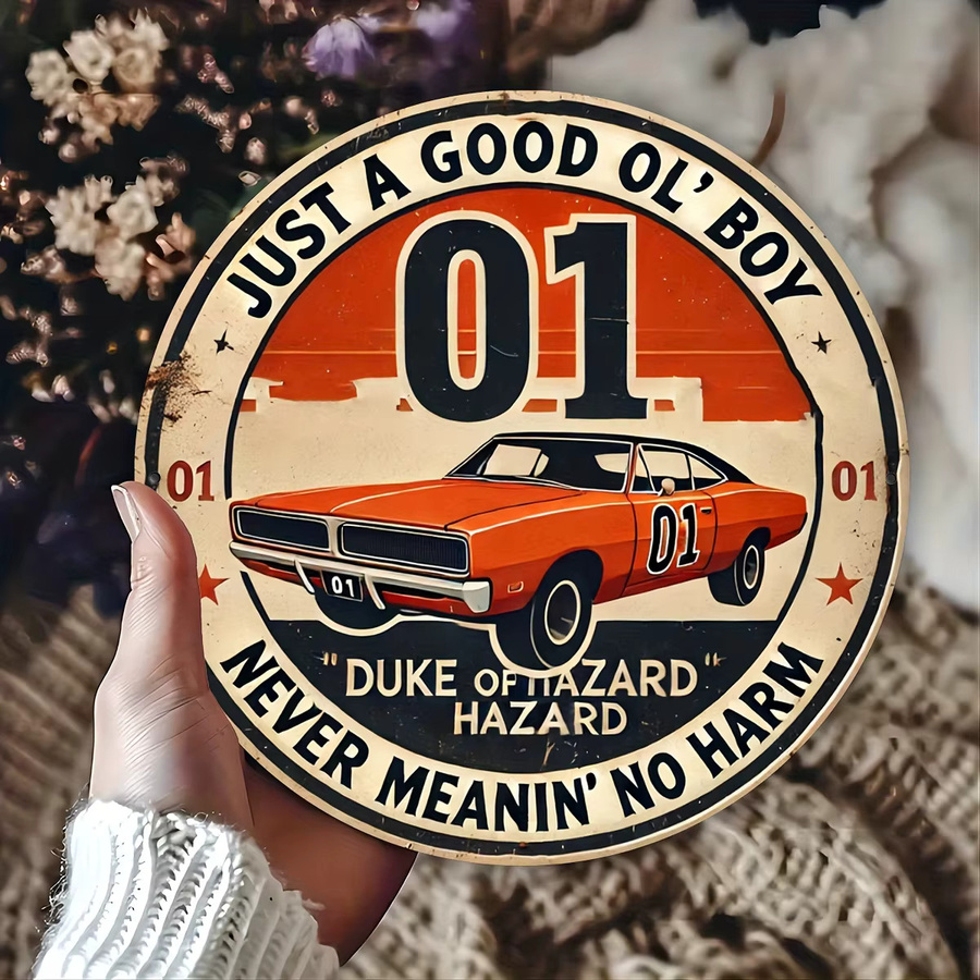 Rundes Vintage Aluminiumschild Potdemiel Duke of Hazzard Metallwandkunst, Durchmesser: 19,99 cm, Mehrfarbig - Bild 2