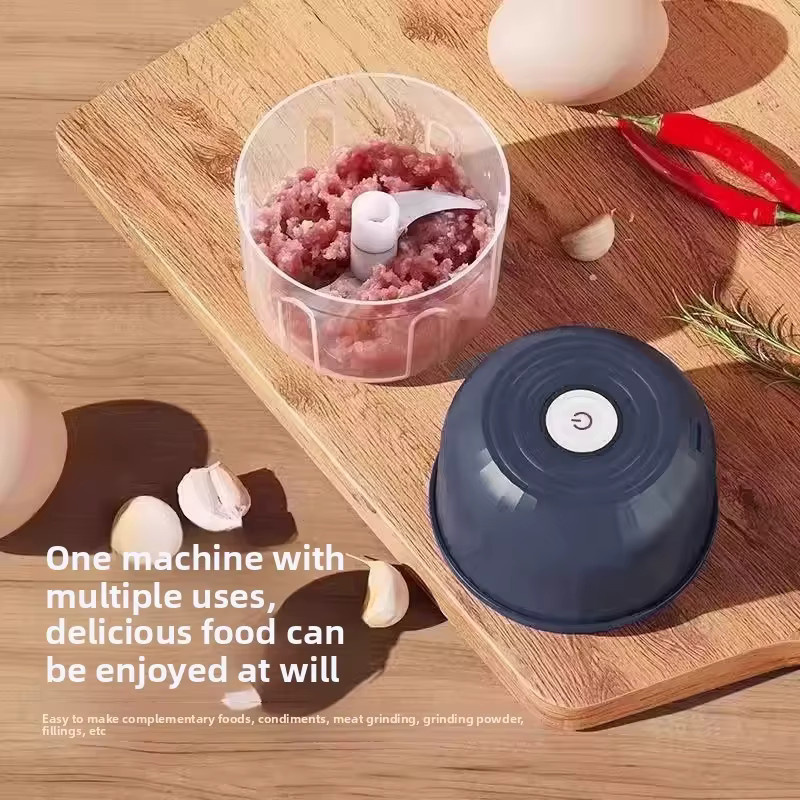 Elektrischer Mini-Zerkleinerer mit USB-Ladefunktion in Blau für Knoblauch, Fleisch und Gemüse - Bild 2