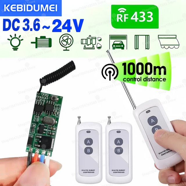 KEBIDUMEI Mini-Relaismodul RF 433MHz Fernbedienungsschalter mit LED-Lichtsteuerung DIY-Kit für DC 6V 12V 18V 24V - Bild 1