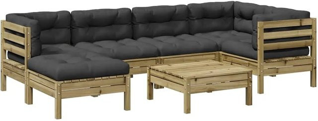 vidaXL 7-tlg. Garten-Sofagarnitur aus Kiefernholz mit Kissen in Anthrazit und Grau - Bild 1