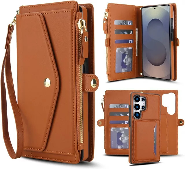 Magnetische Crossbody Brieftasche mit abnehmbarem Kartenhalter und Telefonabdeckung für Samsung Galaxy S25 Ultra S24 Plus S23 A16 A36 A56 A55 A35 A15 in Schwarz oder Braun - Bild 1