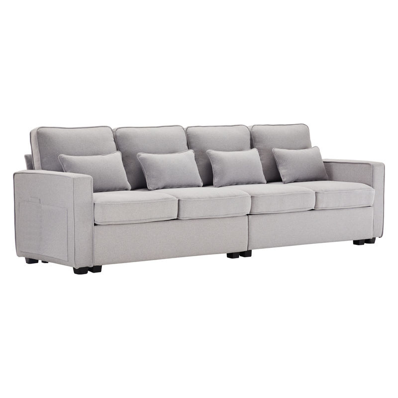 Aosom.de Sofa in Leinenoptik mit Taschen an den Armlehnen und 4 Lendenkissen, 4-Sitzer, Grau, B/T/H: 264 x 83 x 87 cm - Bild 2