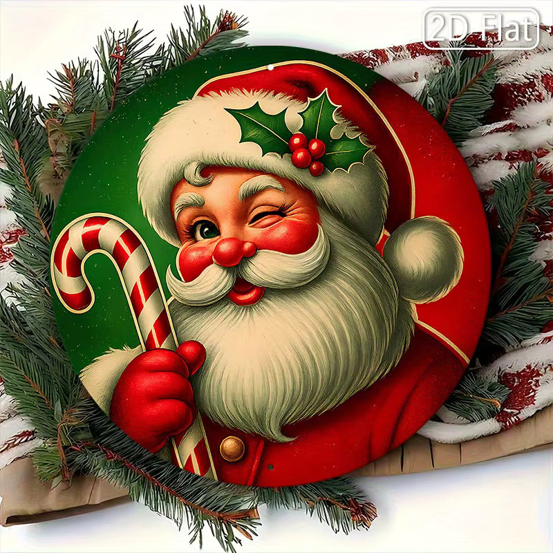 Runde Weihnachts-Wanddekoration von CIFBUY aus Metall mit Weihnachtsmann-Motiv, Mehrfarbig, Durchmesser: 20,3 cm - Bild 4