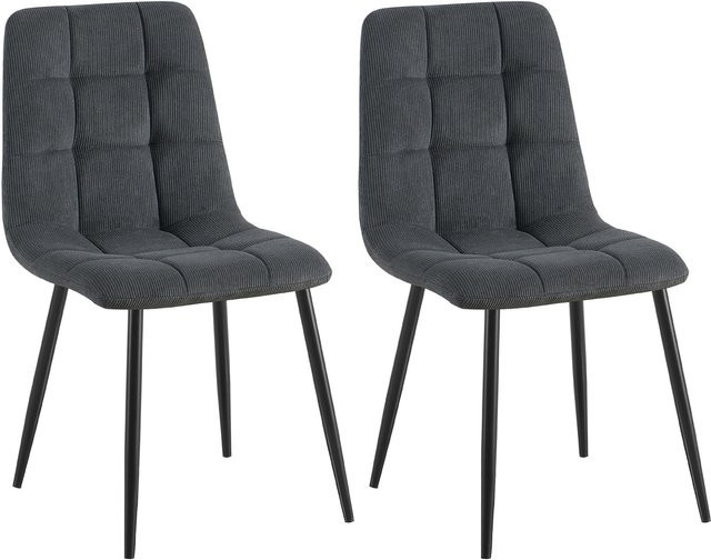CLP 2er Set Esszimmerstühle Tilde, gepolsterte Küchenstühle mit gestepptem Stoffbezug in Grau und Metallgestell - Bild 1