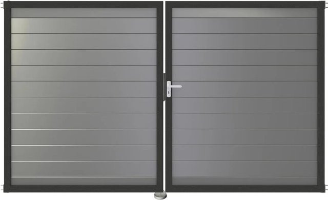 GroJa Steckzaun Tor Lumino DIN Rechts DB 2-flügelig Silbergrau - Bild 1