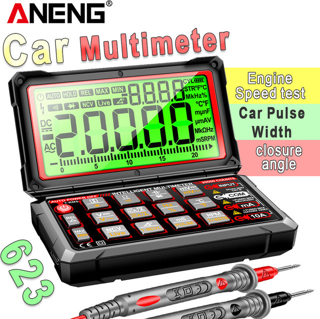 ANENG 623 Digitales Auto-Multimeter in Schwarz für Motordrehzahl, AC/DC Spannung, Strom, Widerstand und Kapazität - Bild 1