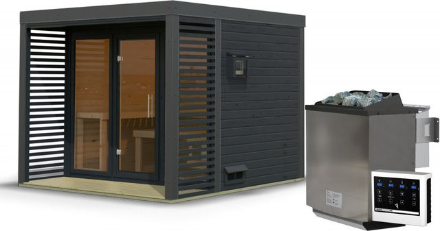 Saunahaus ARES 3 in Anthrazit mit 9.0 kW BioKombiofen und Steuergerät, B/T/H: 277 x 276 cm, Wandstärke 38 mm - Bild 1
