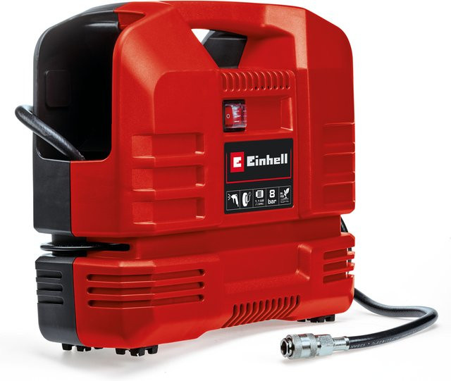 Einhell Koffer-Kompressor-Set TC-AC 190 OF, ölfrei, 8 bar, 165 l/min, rot/schwarz - Bild 1