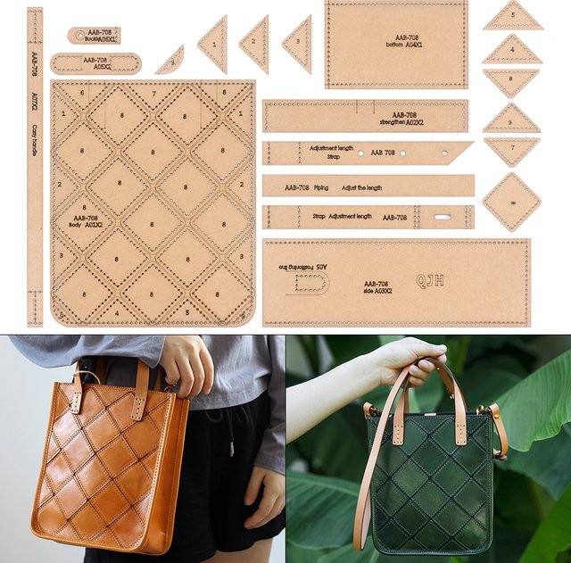 QJH Kraftpapier-Nähvorlage Set in Braun für DIY Handgemachte Quilt-Schnittmuster und Leder-Retro-Handtaschen - Bild 1