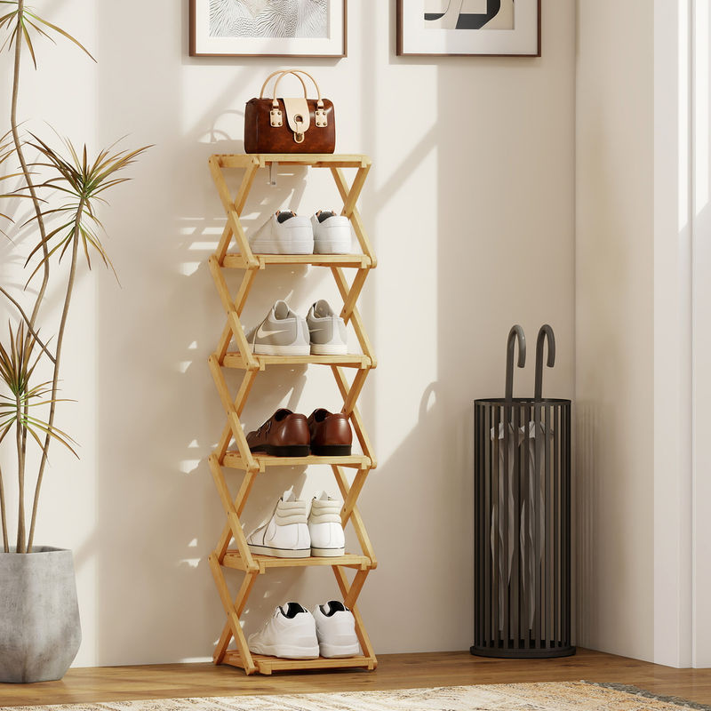 HOMCOM Schuhregal aus Bambus mit 6 Ebenen, klappbarer Schuhständer für bis zu 9 Paar Schuhe, Natur, B/T/H: 30 x 29 x 108 cm - Bild 2