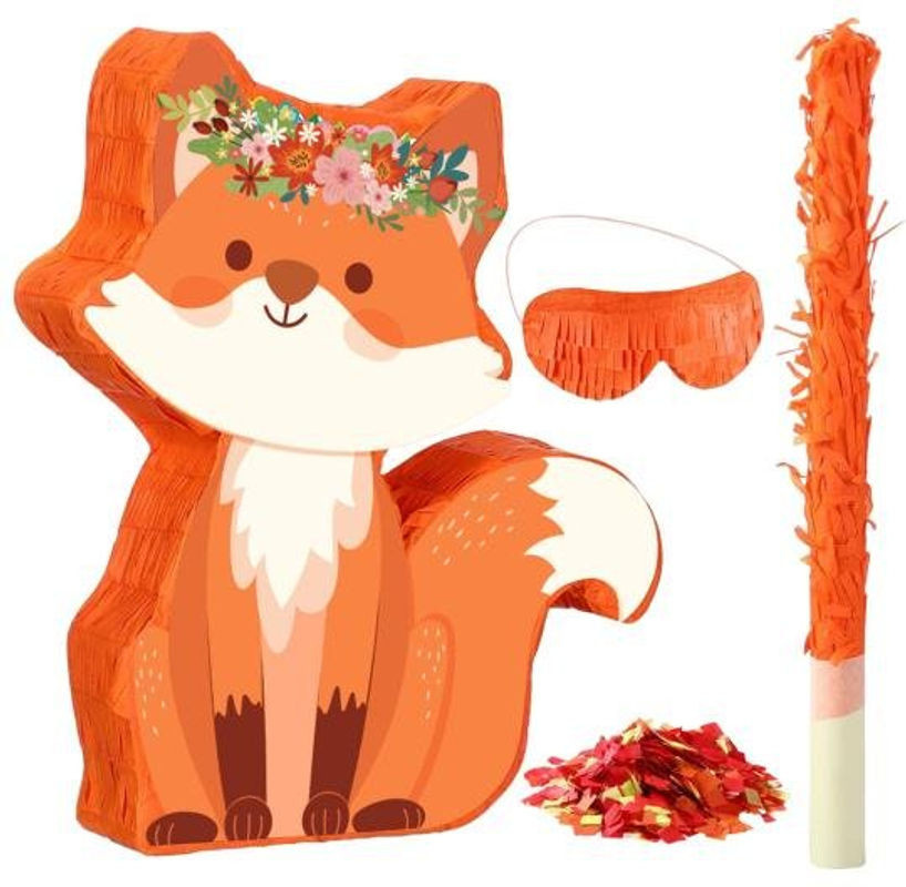 Outdeer Fuchs Pinata Set in Orange für Geburtstagsparty und Baby Shower mit Stock, Augenbinde und Konfetti - Bild 1