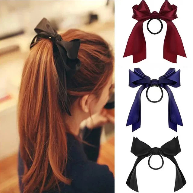 Haar-Accessoire Satin, doppellagige Schleife, elastisches Gummiband - Bild 1