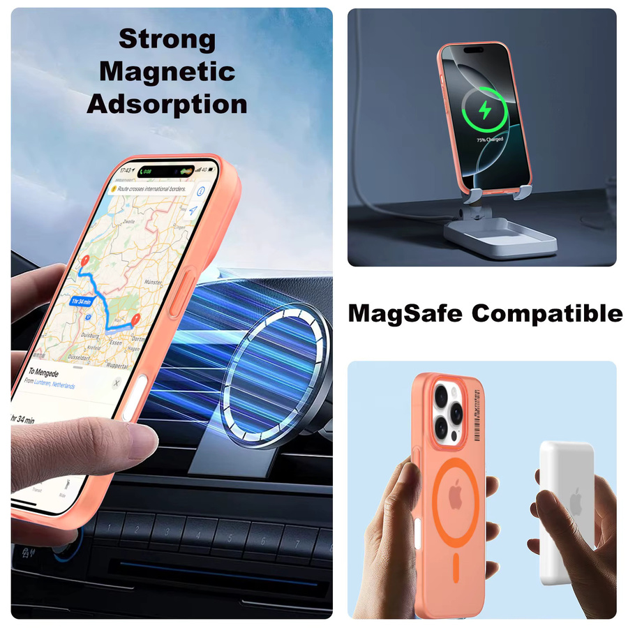 Xiaomi Magnetische Ladehülle in Candy-Farben, Mattierte PC Schutzhülle für Xiaomi 17T und 15T Pro, Sturzsicher und Durchscheinend, Schwarz und Orange - Bild 3