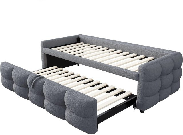 Merax Schlafsofa aus Samt in Grau mit Lattenrost B/T/H: 90 x 190 x 210 cm - Bild 1