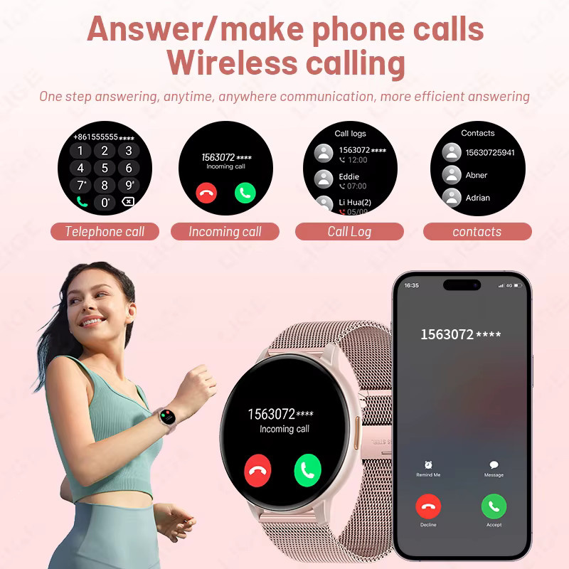 LIGE Smartwatch, Edelstahl, Milanaise, Pink, Unisex, Wasserdicht - Bild 2