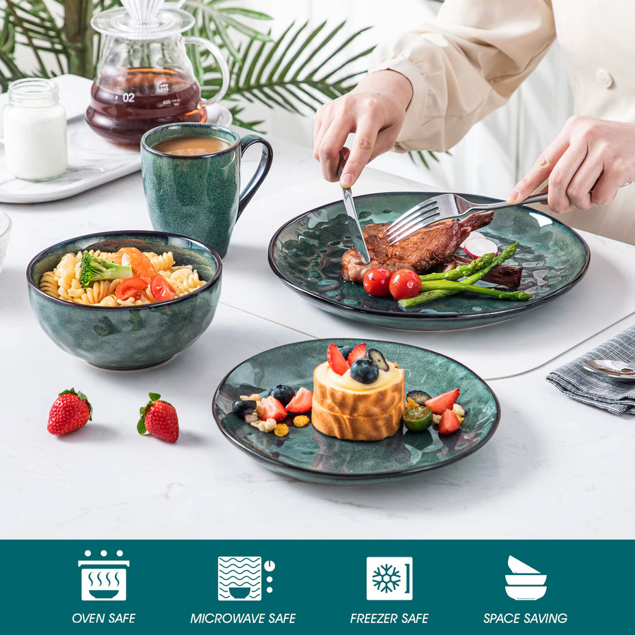 Vancasso Dinner-Set Sternenhimmel in Grün, 16-teiliges Tafelservice mit Speisetellern, Desserttellern, Schüsseln und Bechern aus Kiln-Change-Glaze - Bild 3