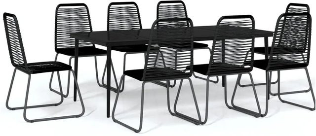 vidaXL 9-teilige Garten-Essgruppe in Schwarz mit Tisch aus gehärtetem Glas und Stühlen aus Rattan und pulverbeschichtetem Stahl - Bild 1