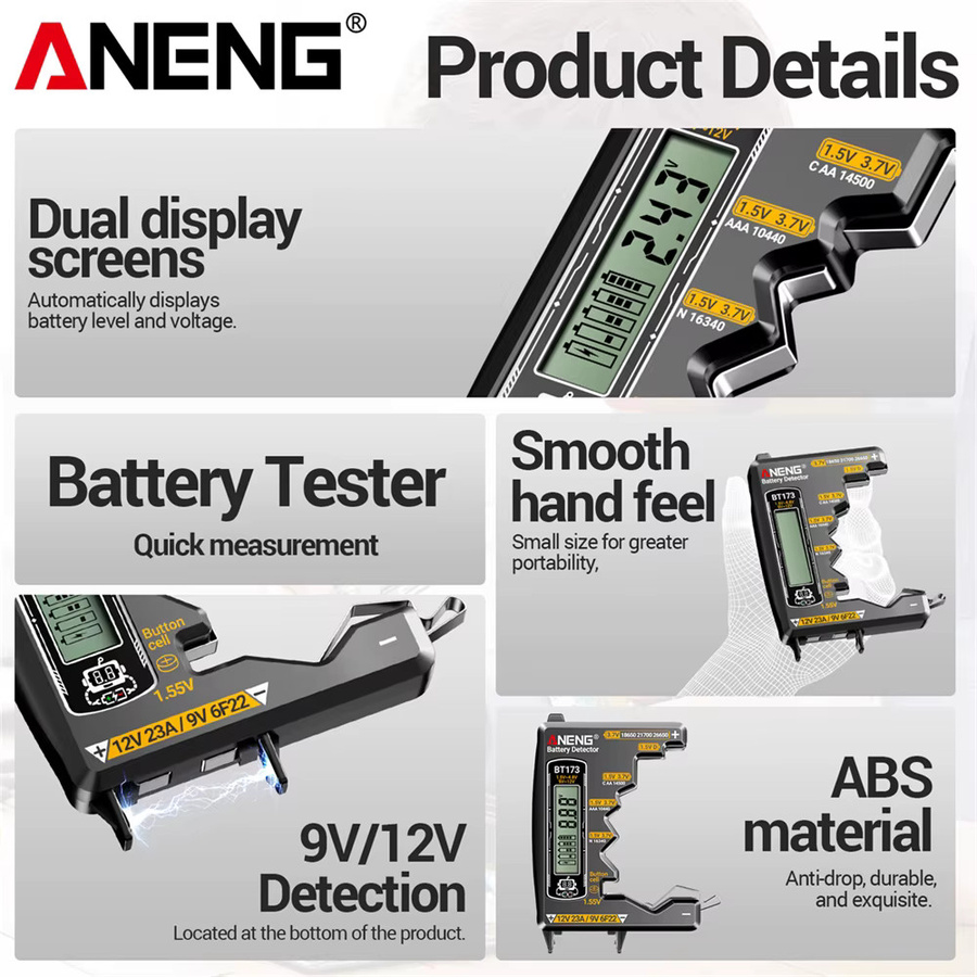 ANENG BT173 Universal Batterie Tester mit visuellem Display für AA, AAA, C, D, N und 9V Batterien - Bild 4