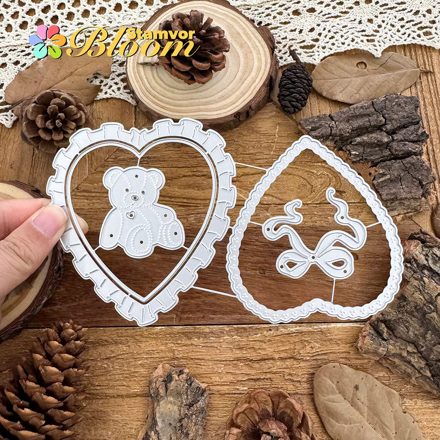 Metall Stanzform mit Schleifen und Spitzen-Motiv in Silber für Scrapbooking und Prägung - Bild 4