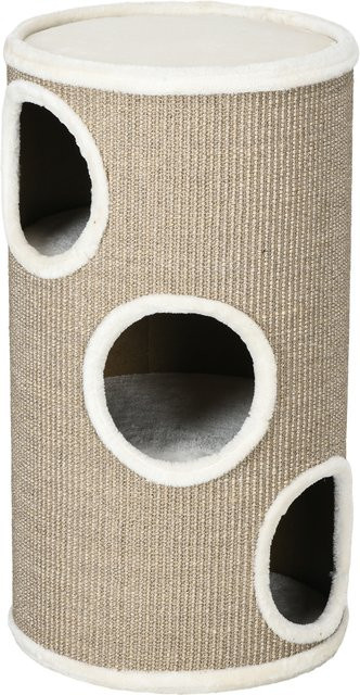 PawHut Kratztonne für Katzen mit 3 Ebenen und Höhlen, Katzenkratzbaum aus Sisal und Plüsch in Braun und Beige, Höhe: 70 cm - Bild 1
