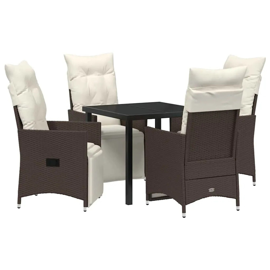 vidaXL Garten Essgruppe aus Poly Rattan in Braun mit 5-teiligem Set und Kissen - Bild 2