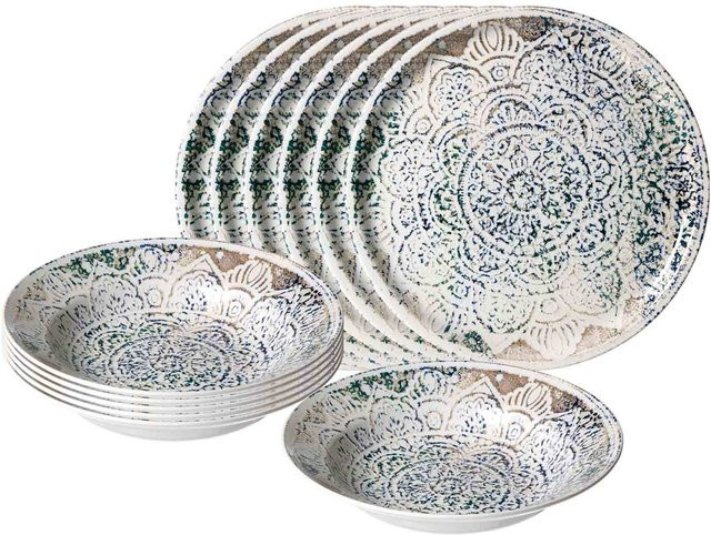 Ritzenhoff & Breker Pizza- & Pasta-Set Luigi aus Keramik, 12er Set, Multicolour, Geometric Design - Bild 1