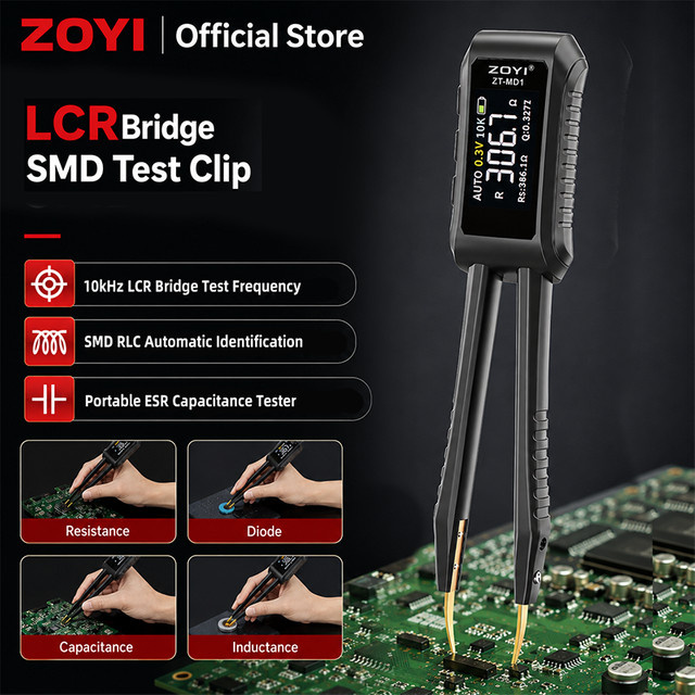 ZOYI ZT-MD1 Digitale Smart Pinzette als LCR SMD ESR Tester für Widerstand, Kapazität, Induktivität, Kontinuität und Diode in Schwarz - Bild 1