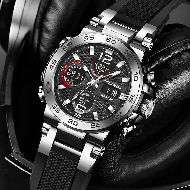 FOXBOX Digitaluhr, Chronograph, Silikon, Schwarz, Herren - Bild 4