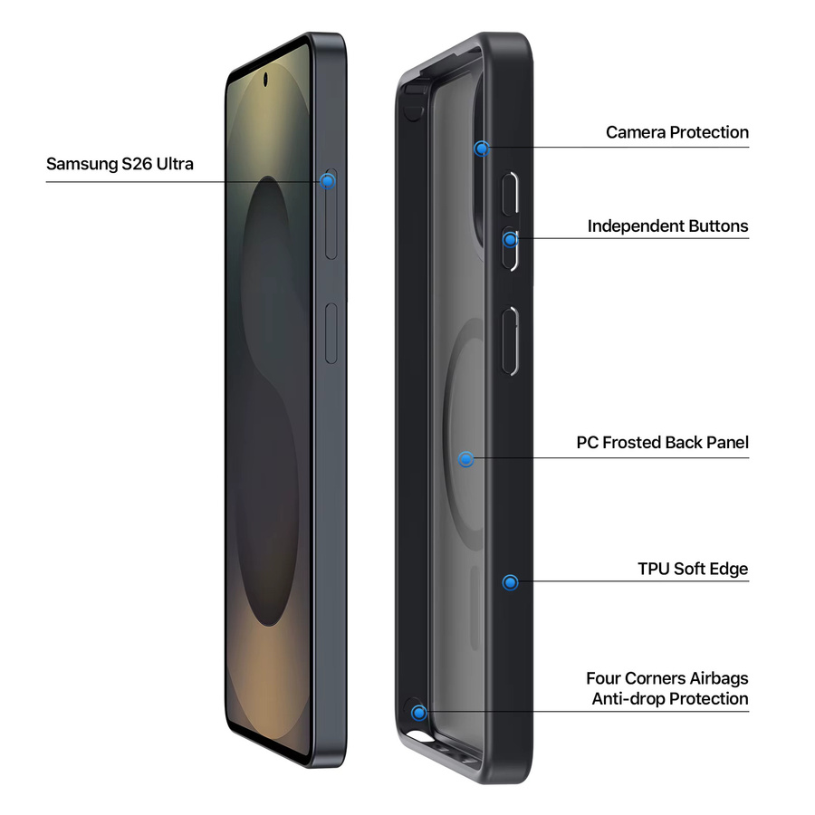 DUX DUCIS Magnetische Anti-Drop Schutzhülle für Samsung Galaxy S26 Ultra und S26 Plus mit matter Rückseite in Mehrfarbig/Grau - Bild 2