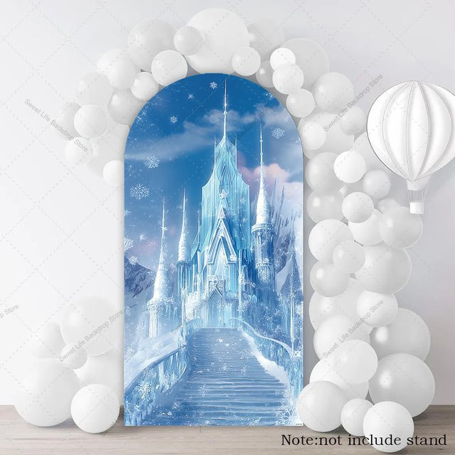 AIBIIN Partyhintergrund Frozen Castle Arch für Baby Geburtstag Dekoration in Blau, Breite: 120 cm, Höhe: 50 cm - Bild 1