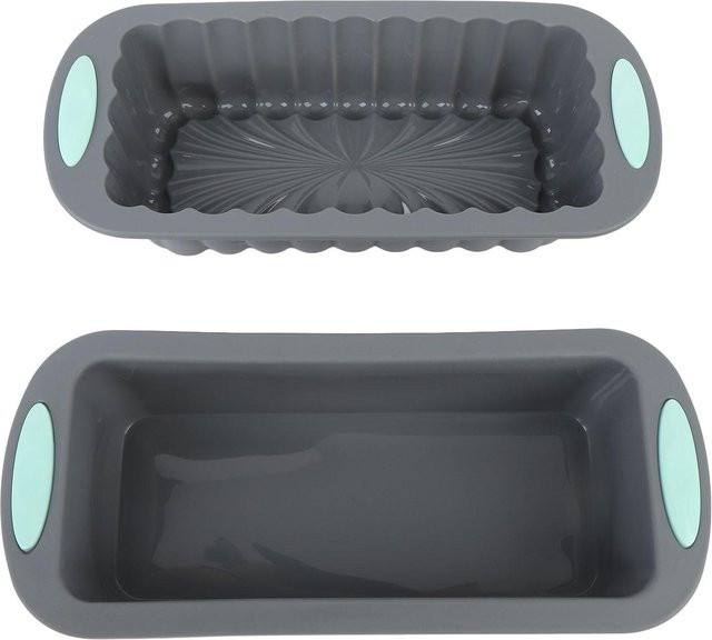 2er Set CosyHome Kastenform aus Silikon, Antihaft Backform für Brot, Kuchen und Hackbraten, Schwarz/Grau - Bild 1
