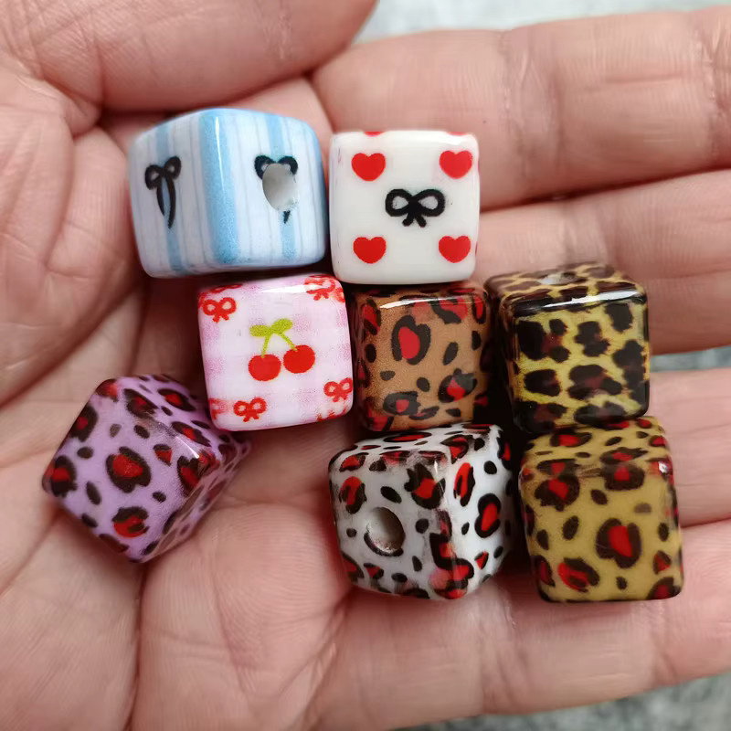 Acrylperlen mit Leoparden- und Kirschmuster für DIY-Anhänger und Stiftdekoration, 14 mm, Multicolour - Bild 2