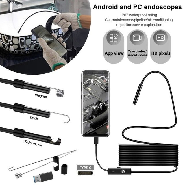 Wasserdichtes USB-C Android HD Endoskop in Schwarz für Mobiltelefone und Computer zur industriellen Wartung und Pipeline-Inspektion - Bild 1